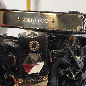 Authentic Jimmy Choo Black Patent Leather Bag with Gold Accents